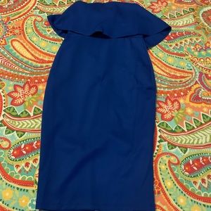 Strapless midi bandeau frill blue